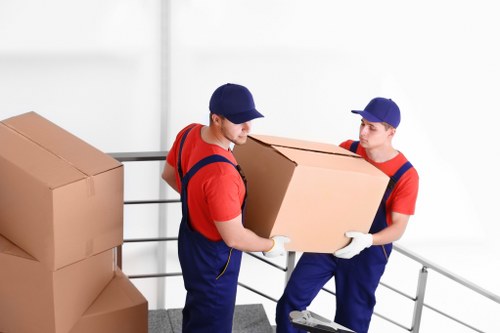 Boxes and household items arranged in a Notting Hill storage space